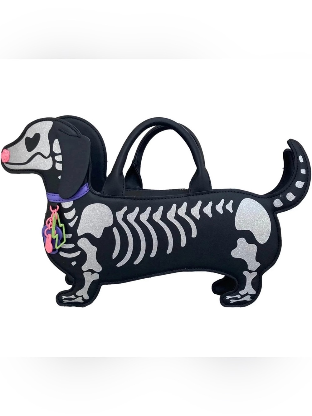 Betsey Johnson Dachshund Halloween Glitter Bone Skeleton Shoulder Bag-NWT